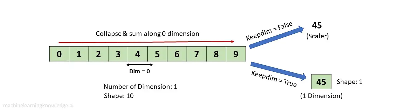 Torch Sum Function Example in 1-D Tensor