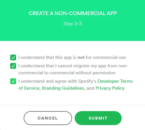 Creating New App in Spotify Developer Dashboard