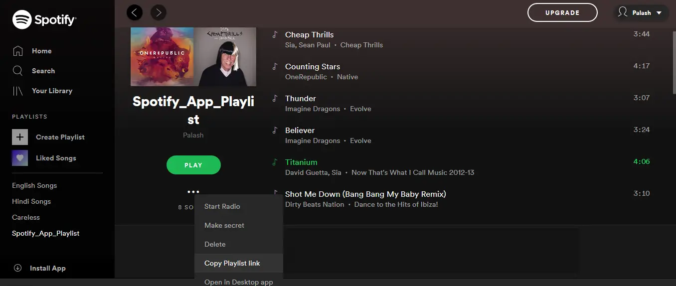 Fetching Playlist URI from Spotify Web App