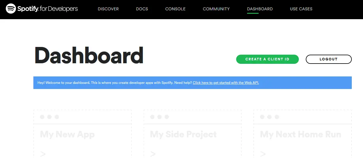 Spotify Developer Account Dashboard
